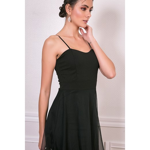 Sukienka Bain De Nuit mini czarna asymetryczna elegancka z okrągłym dekoltem 