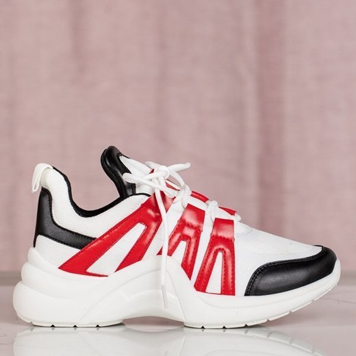 Białe buty sportowe z czerwonymi wstawkami Irrmessia - Obuwie  Royalfashion.pl 41 