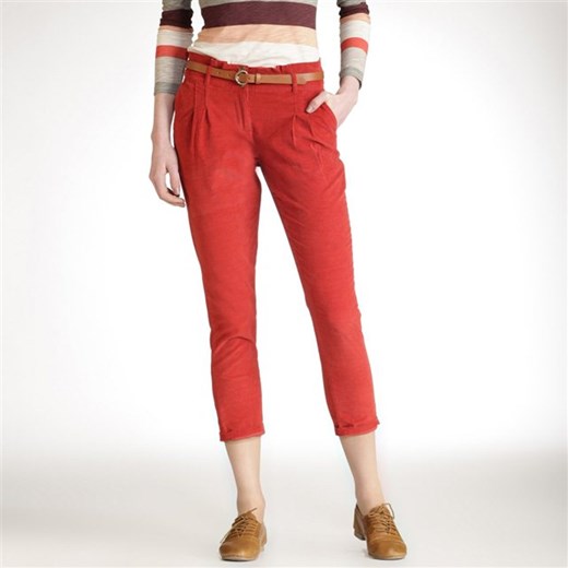 Spodnie typu chino z zaszewkami z prążkowanego sztruksu la-redoute-pl czerwony Spodnie