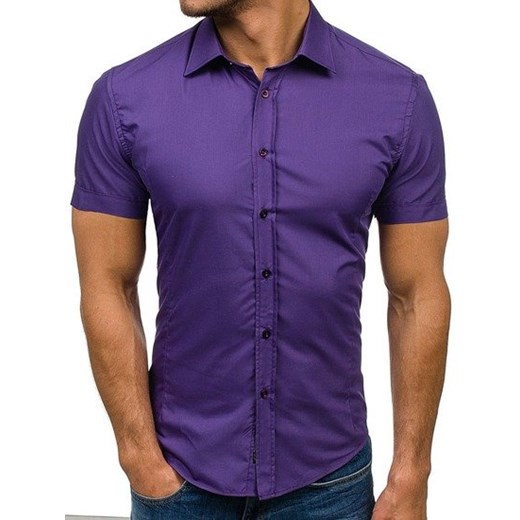 Koszula męska elegancka z krótkim rękawem fioletowa Bolf 7501
