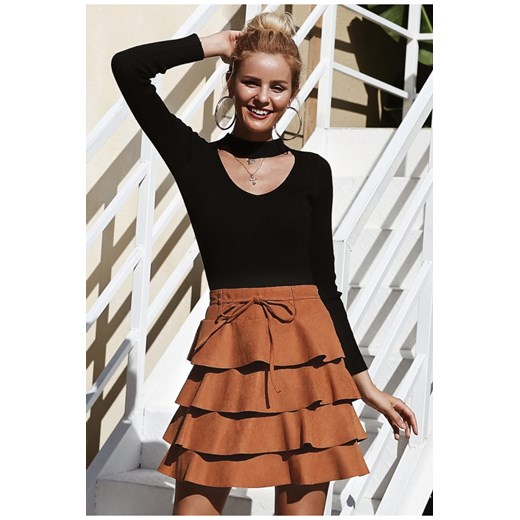 CAMELOWA SPÓDNICA FALBANKA Simplee Apparel M Fashionworld.pl