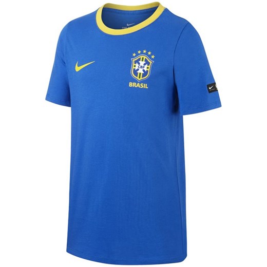 T-shirt dla dużych dzieci (chłopców) Brasil CBF Crest - Niebieski