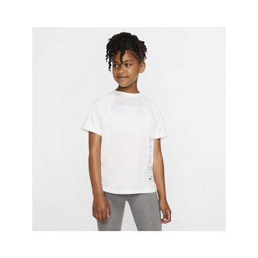 Koszulka treningowa z krótkim rękawem i nadrukiem dla dużych dzieci (dziewcząt) Nike Dri-FIT - Biel