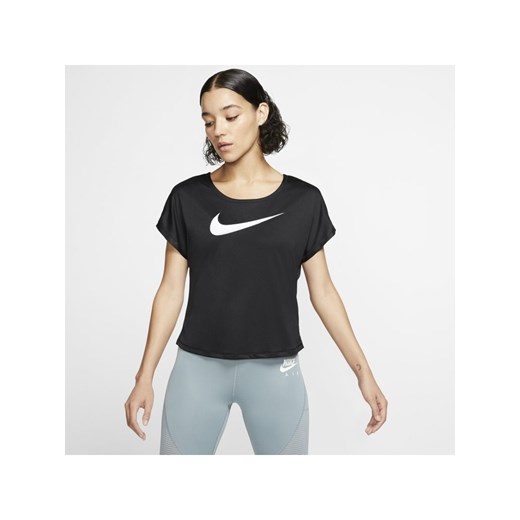 Damska koszulka z krótkim rękawem do biegania Nike Swoosh - Czerń