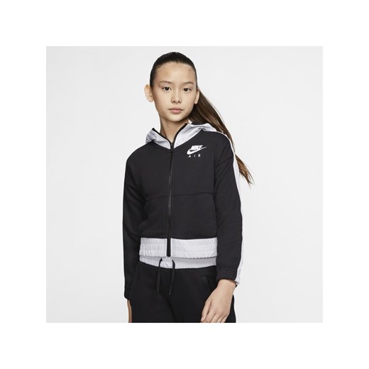 Bluza z kapturem i zamkiem na całej długości dla dużych dzieci (dziewcząt) Nike Air - Czerń