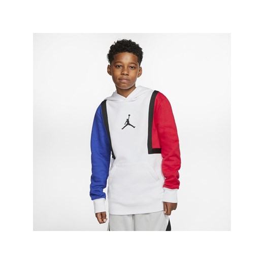 Bluza z kapturem w kontrastowych kolorach dla dużych dzieci (chłopców) Jordan Jumpman - Biel