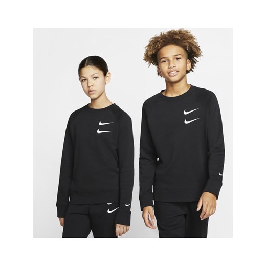 Dzianinowa bluza dla dużych dzieci (chłopców) Nike Sportswear Swoosh - Czerń