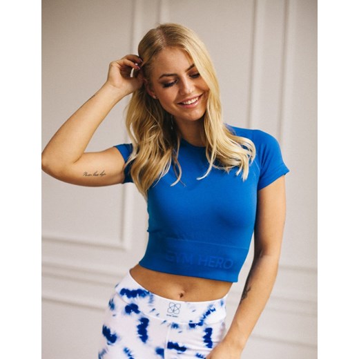 Niebieska bluzka damska Gym Hero z krótkim rękawem z okrągłym dekoltem 