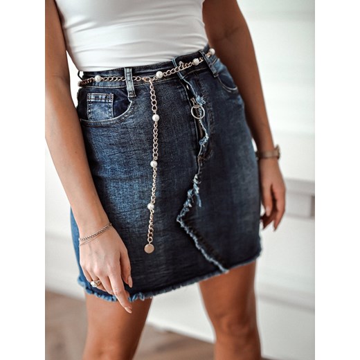 Spódnica Jeansowa z przetarciami- Ciemny jeans  Rose Boutique L 