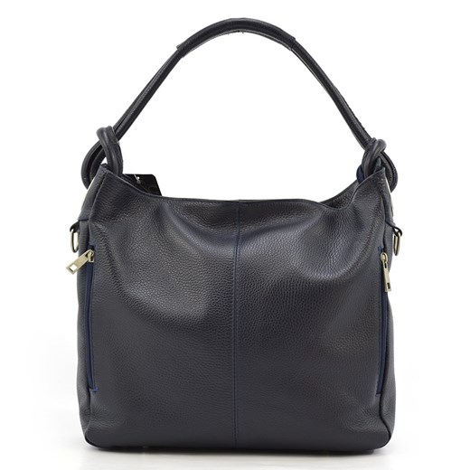 Shopper bag Vera Pelle bez dodatków czarna duża matowa skórzana 