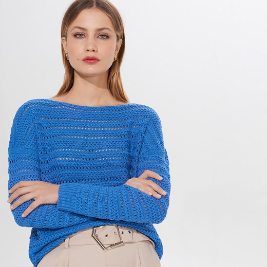 Mohito - Ażurowy sweter oversize - Niebieski  Mohito M 