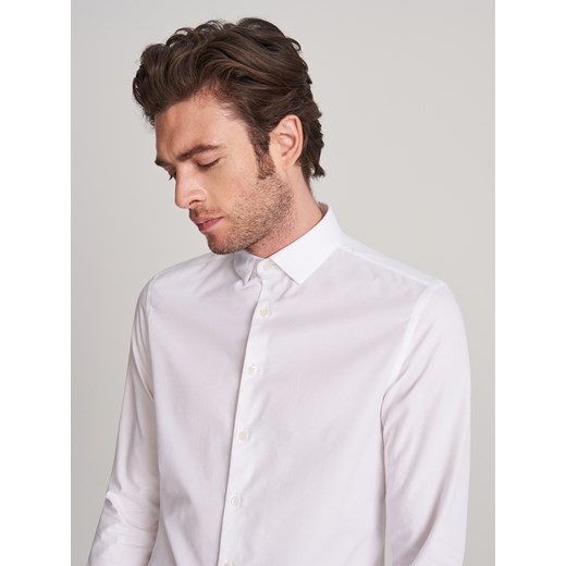 Koszula męska Reserved z długimi rękawami biała bawełniana bez wzorów 