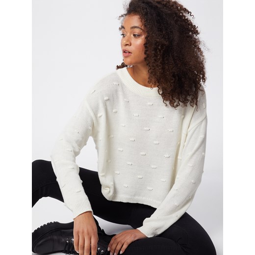 Sweter damski biały Object z okrągłym dekoltem 