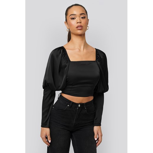 NA-KD Boho Cropped Puff Sleeve Satin Blouse - Black NA-KD Boho  42 NA-KD