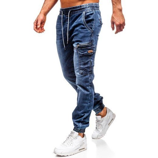 Spodnie jeansowe joggery męskie granatowe Denley  KA687 Denley  L  okazja 