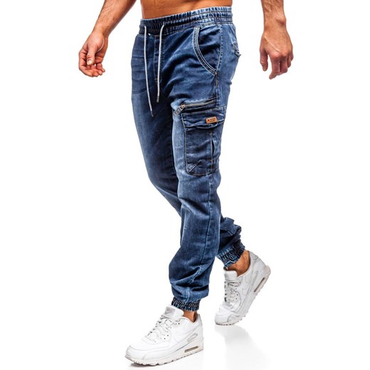 Spodnie jeansowe joggery męskie granatowe Denley  KA687 Denley  L wyprzedaż  