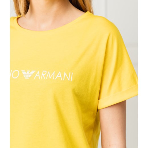 Żółta bluzka damska Emporio Armani z napisami z krótkim rękawem 