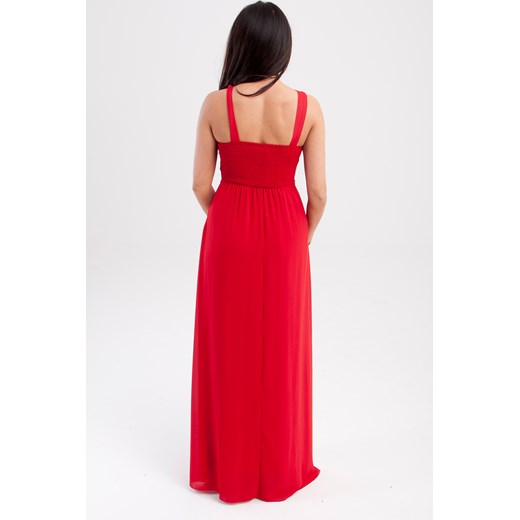 Sukienka z ozdobnym dekoltem Czerwona   S Butik Ecru
