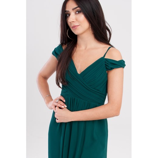 Sukienka z plisowaną szyfonową górą Zielony   S Butik Ecru