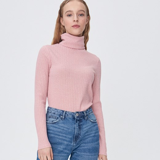 Sweter damski różowy Sinsay bez wzorów 