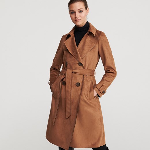 Płaszcz damski brązowy Reserved bez wzorów 