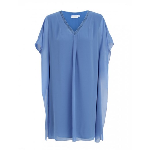 Sukienka niebieska Potis & Verso z dekoltem v mini z długim rękawem bez wzorów 