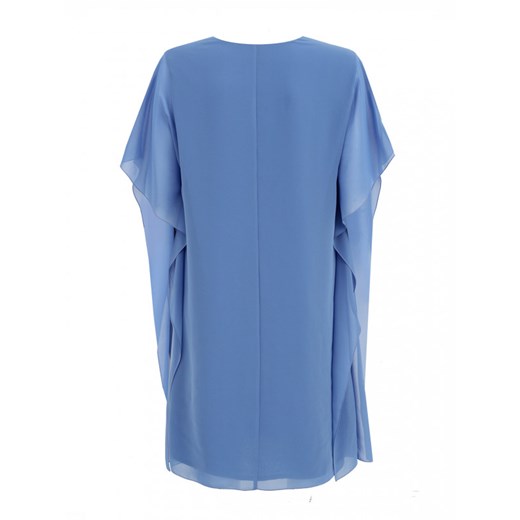 Niebieska sukienka Potis & Verso bez wzorów z długim rękawem mini z dekoltem v 