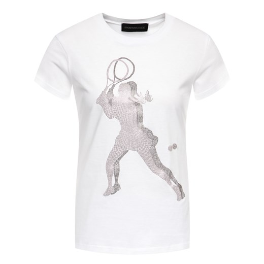 Biała bluzka damska Sportmax Code z okrągłym dekoltem z krótkimi rękawami 