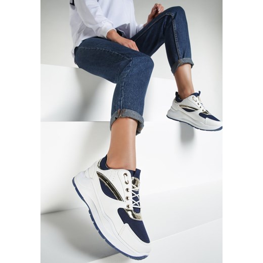 Buty sportowe damskie białe Renee młodzieżowe na platformie bez wzorów wiązane 
