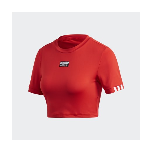 Czerwona bluzka damska Adidas z okrągłym dekoltem z krótkim rękawem 