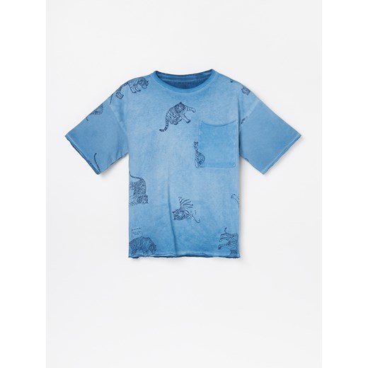 Reserved - Swobodny t-shirt z tygrysami - Niebieski Reserved  158 