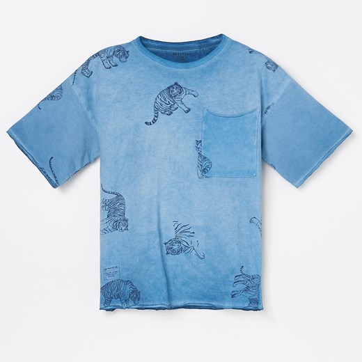 Reserved - Swobodny t-shirt z tygrysami - Niebieski  Reserved 158 