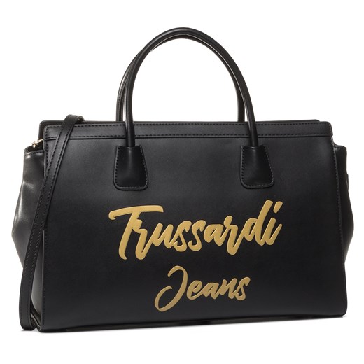 Shopper bag Trussardi Jeans do ręki duża czarna bez dodatków 