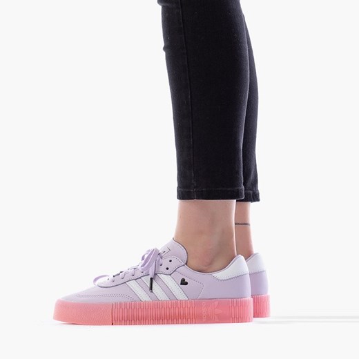 Buty sportowe damskie Adidas Originals bez wzorów fioletowe na płaskiej podeszwie na jesień sznurowane 