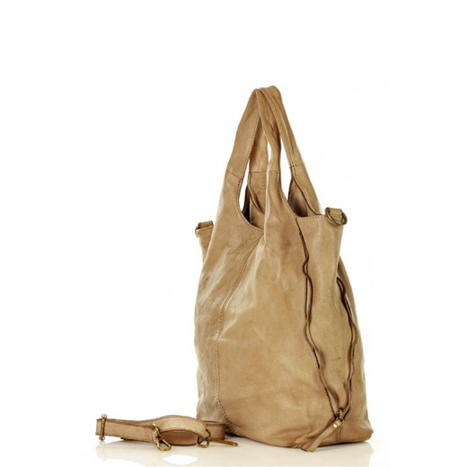 Pojemna torebka shopper bag z rozpinanymi bokami old pelle lavata Marco Mazzini V48E Light Beige Taupe  Mazzini uniwersalny Bomawika