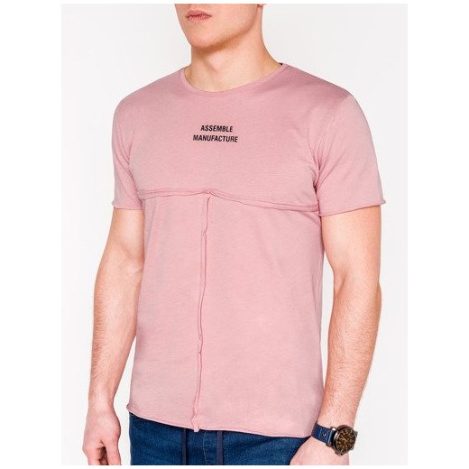 T-shirt męski z nadrukiem S958 - pudrowy róż