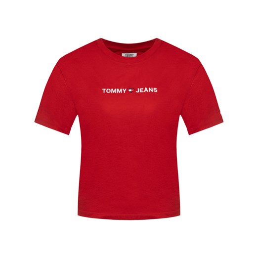 Bluzka damska Tommy Jeans młodzieżowa z krótkimi rękawami czerwona z napisami 