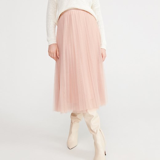 Reserved spódnica różowa midi na wiosnę bez wzorów 