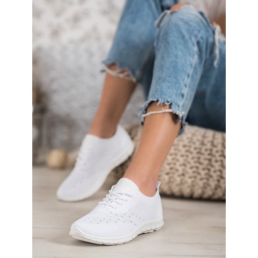Buty sportowe damskie białe CzasNaButy do fitnessu młodzieżowe płaskie bez wzorów1 