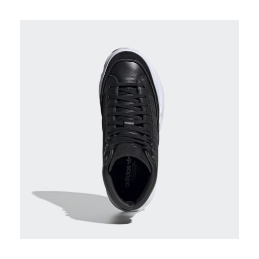 Czarne buty sportowe damskie Adidas sznurowane na platformie ze skóry jesienne 