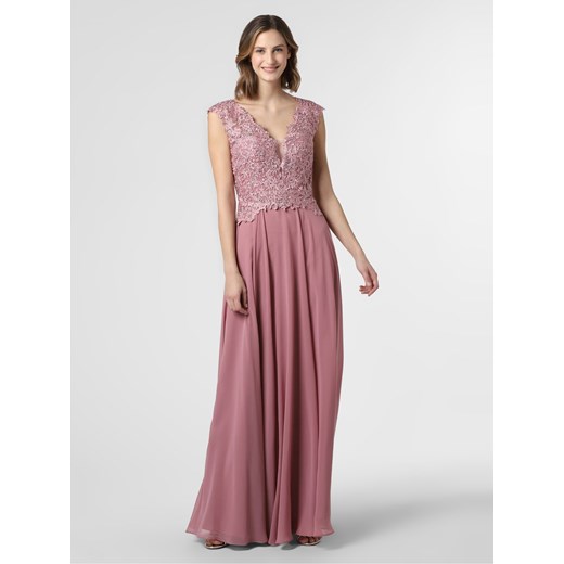 Sukienka różowa Luxuar Fashion bez rękawów balowe karnawałowa rozkloszowana z dekoltem w literę v 