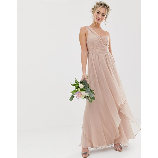 ASOS DESIGN – Bridesmaid – Miękka, warstwowa sukienka maxi z plisowaną górą na jedno ramię-Różowy