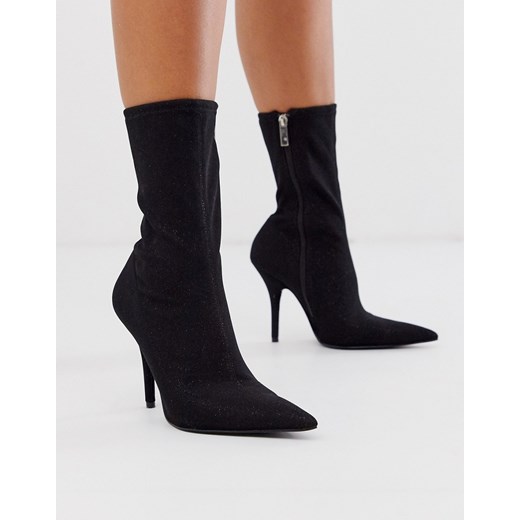 ASOS DESIGN – Evie – Czarne brokatowe buty z elastyczną cholewką-Czarny