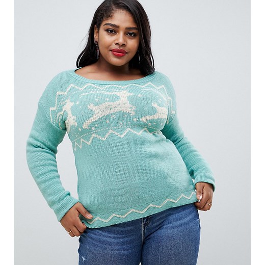 Club L Plus – Świąteczny sweter oversize ze wzorem Fair Isle-Zielony