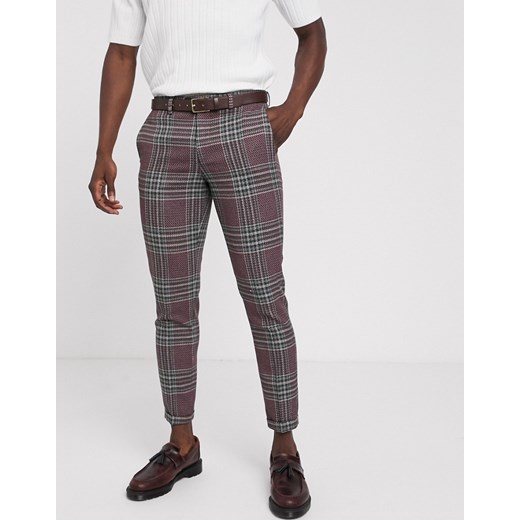 Jack & Jones – Premium – Spodnie garniturowe o bardzo dopasowanym kroju ze wzorem w kratę-Różowy