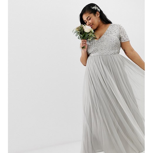 Sukienka Maya Plus w serek w cekiny maxi na wesele 