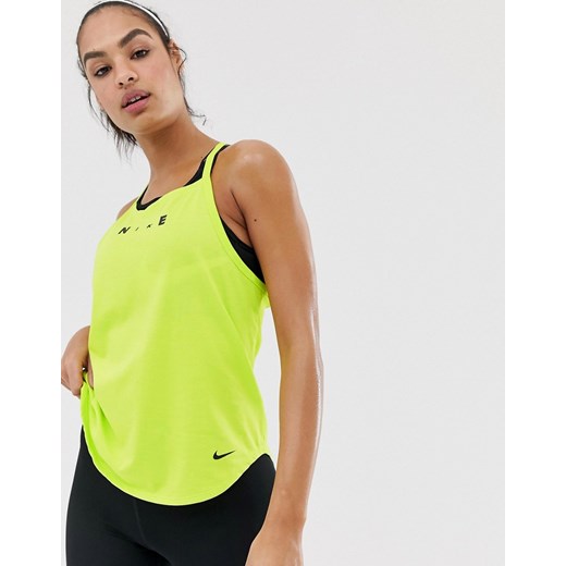 Nike – Training – Limonkowa elastyczna bluzka na ramiączkach-Zielony