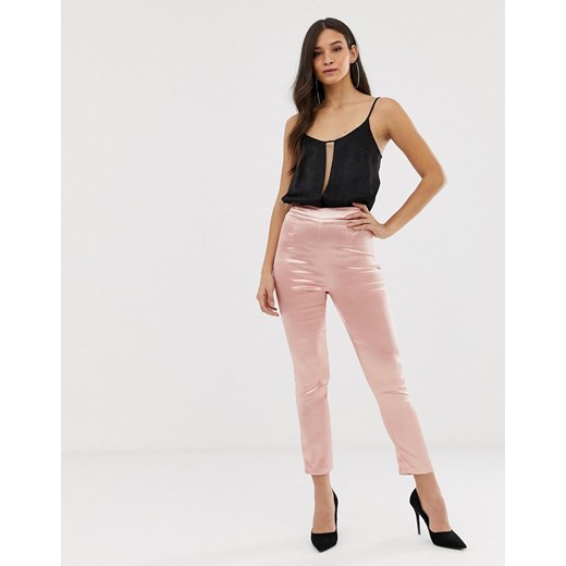 The Girlcode – Różowe, satynowe spodnie o dopasowanym kroju-Różowy