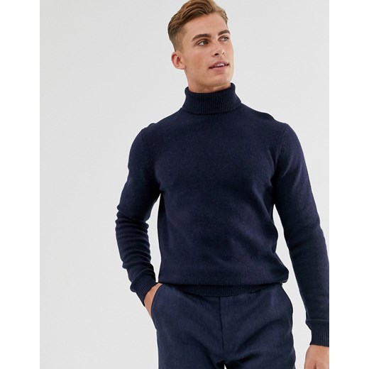 ASOS DESIGN – Granatowy sweter z golfem z miękkiej owczej wełny