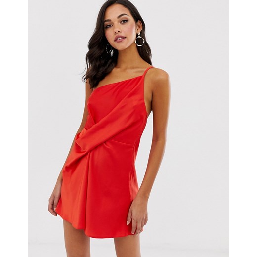 ASOS DESIGN Satynowa sukienka Mini na jedno ramię-Czerwony